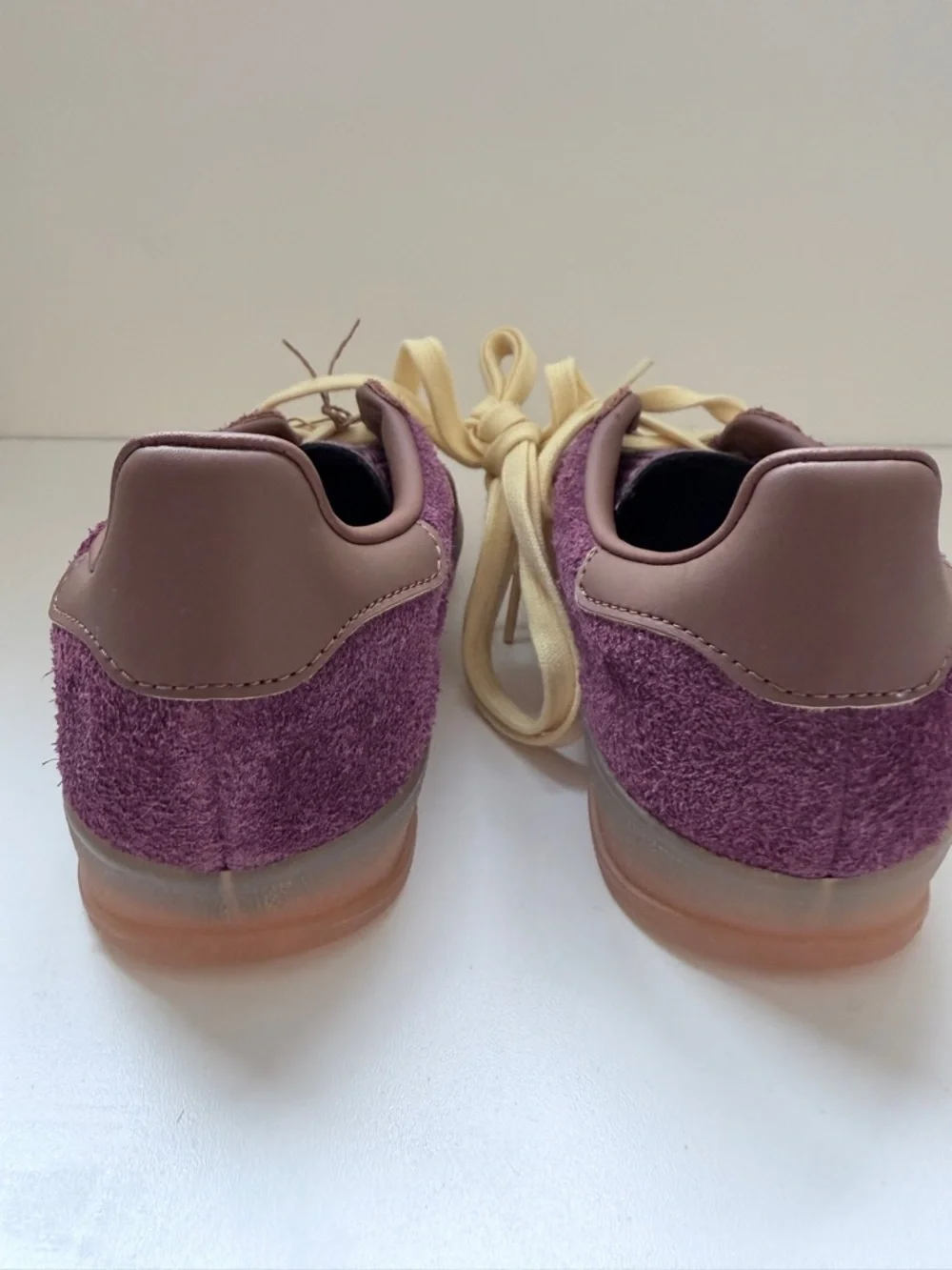 Adidas Gazelle Indoor Plum Burgundy Suede Terry Sneakers Cream Stripes - 5 US - Picture 6 of 11